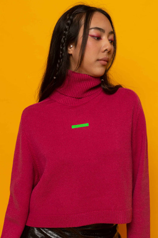 This is The Remix Jumper QUE SERA, SERA - High Neck Cropped Jumper In Pink
