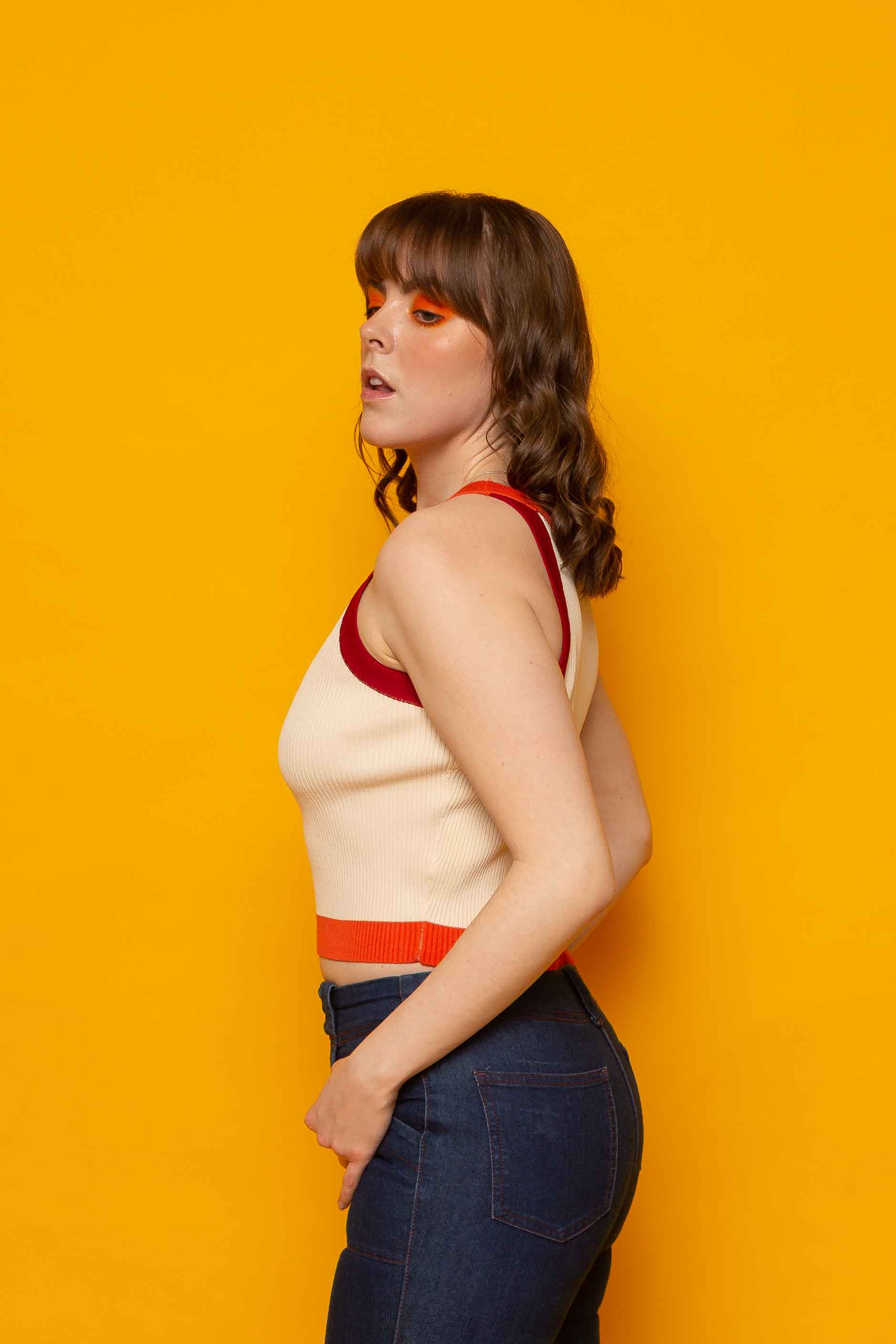 This is The Remix Top QUE SERA, SERA - Ribbed Cropped Vest Top In Red and orange