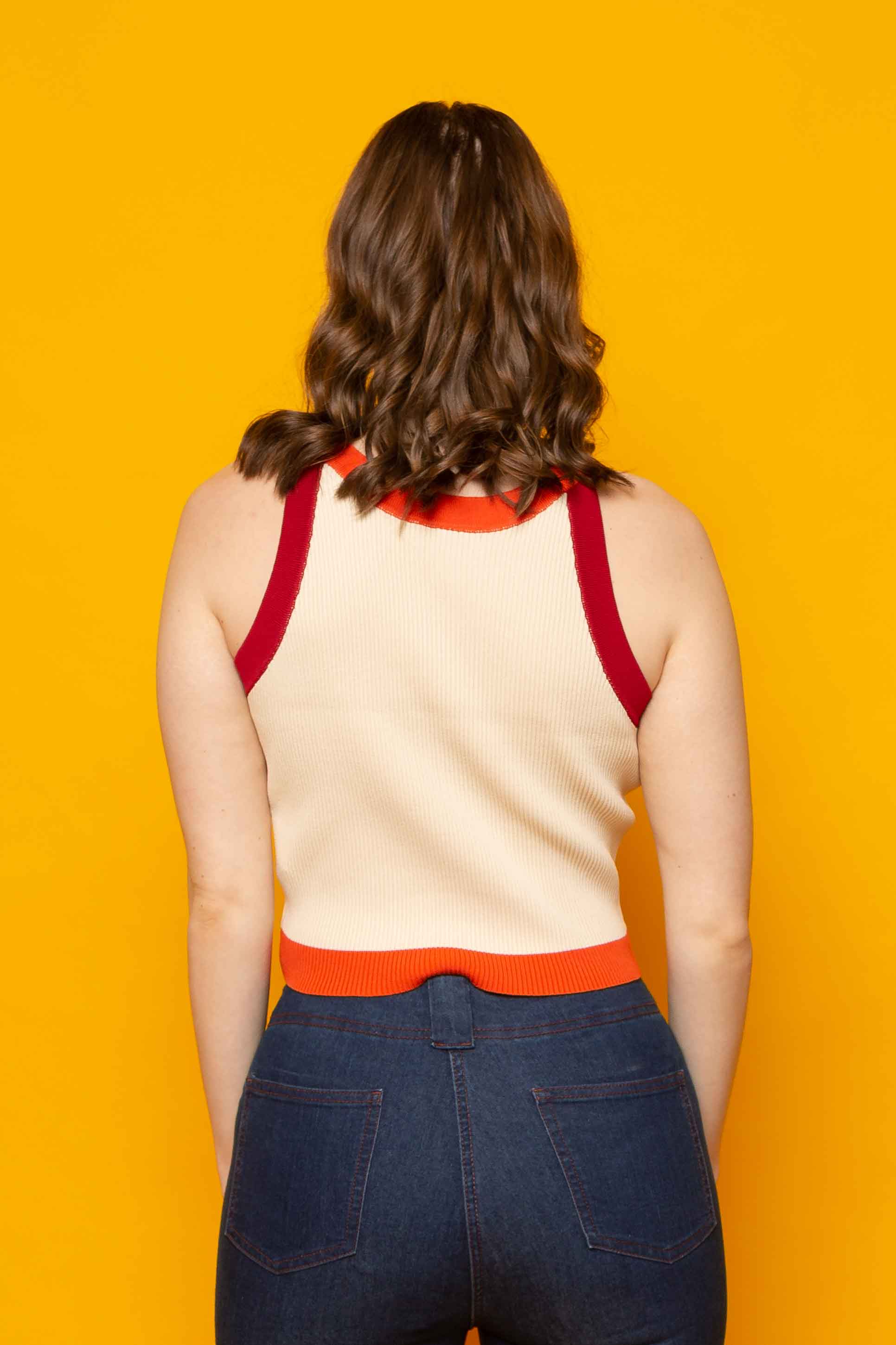 This is The Remix Top QUE SERA, SERA - Ribbed Cropped Vest Top In Red and orange