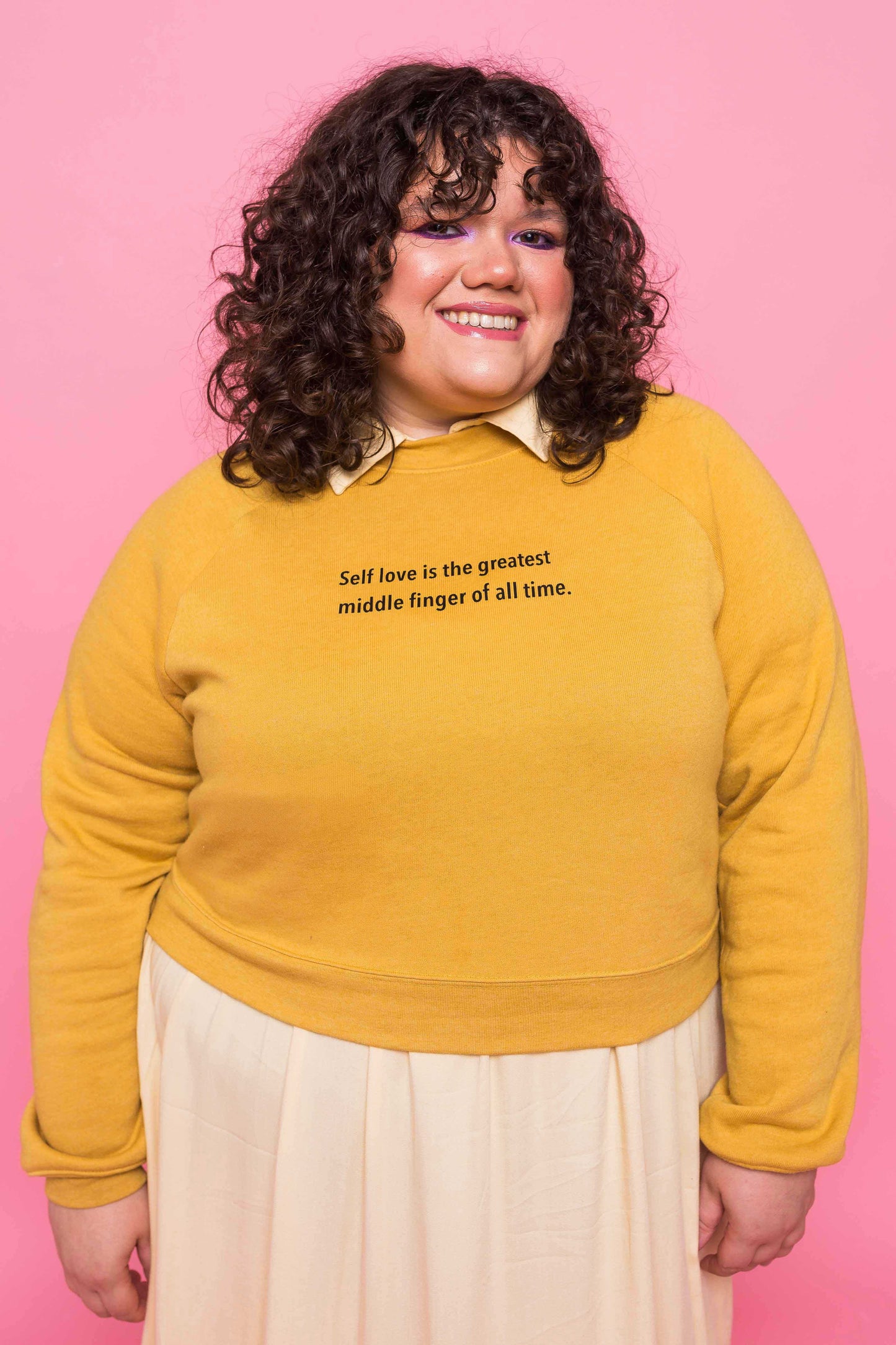 This is The Remix Cropped Sweatshirt SELF LOVE - Retro Cropped Sweatshirt in Yellow