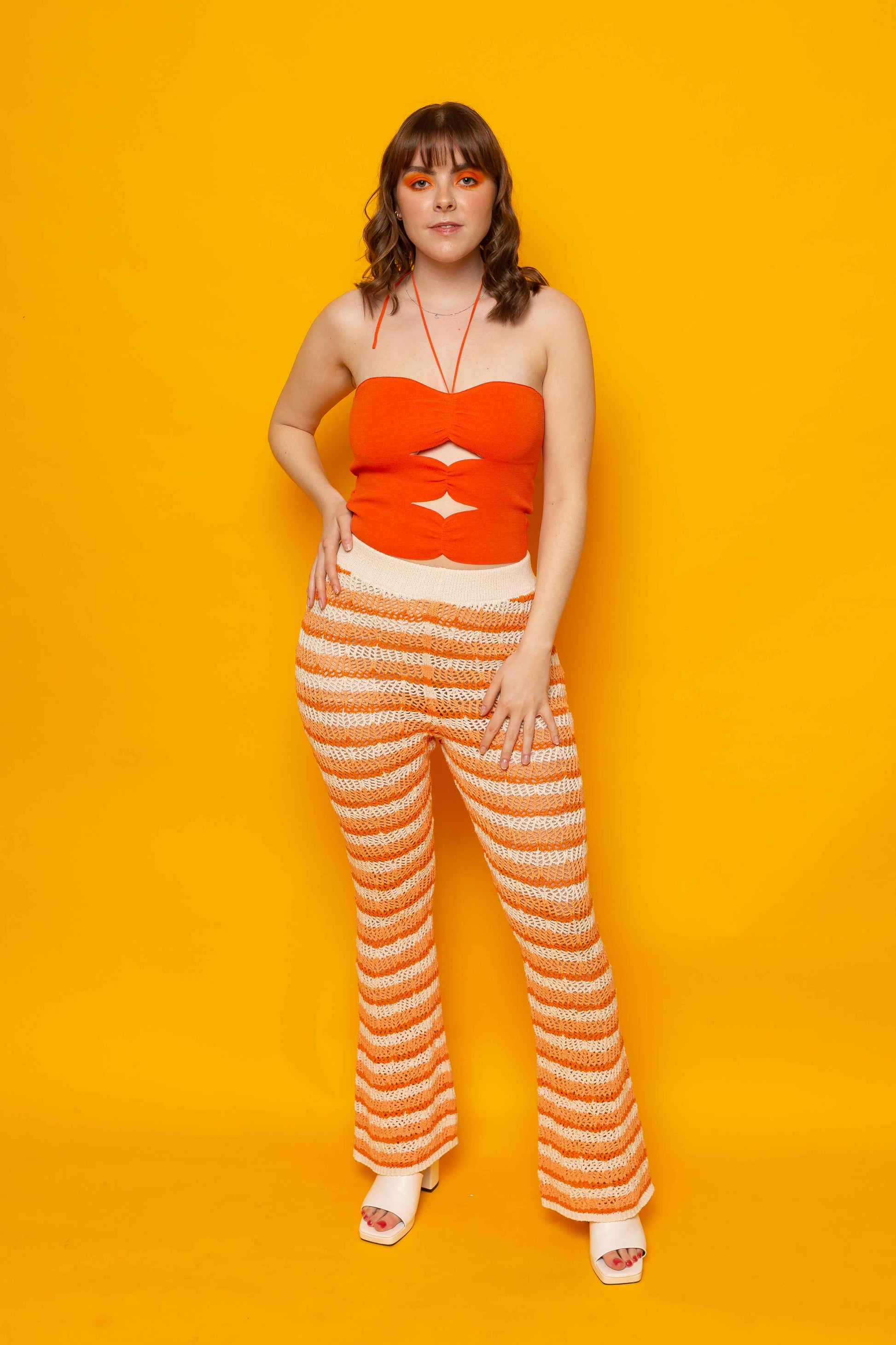 This is The Remix Top SET YOURSELF FREE - Ruched Fine Knitted Top In Orange