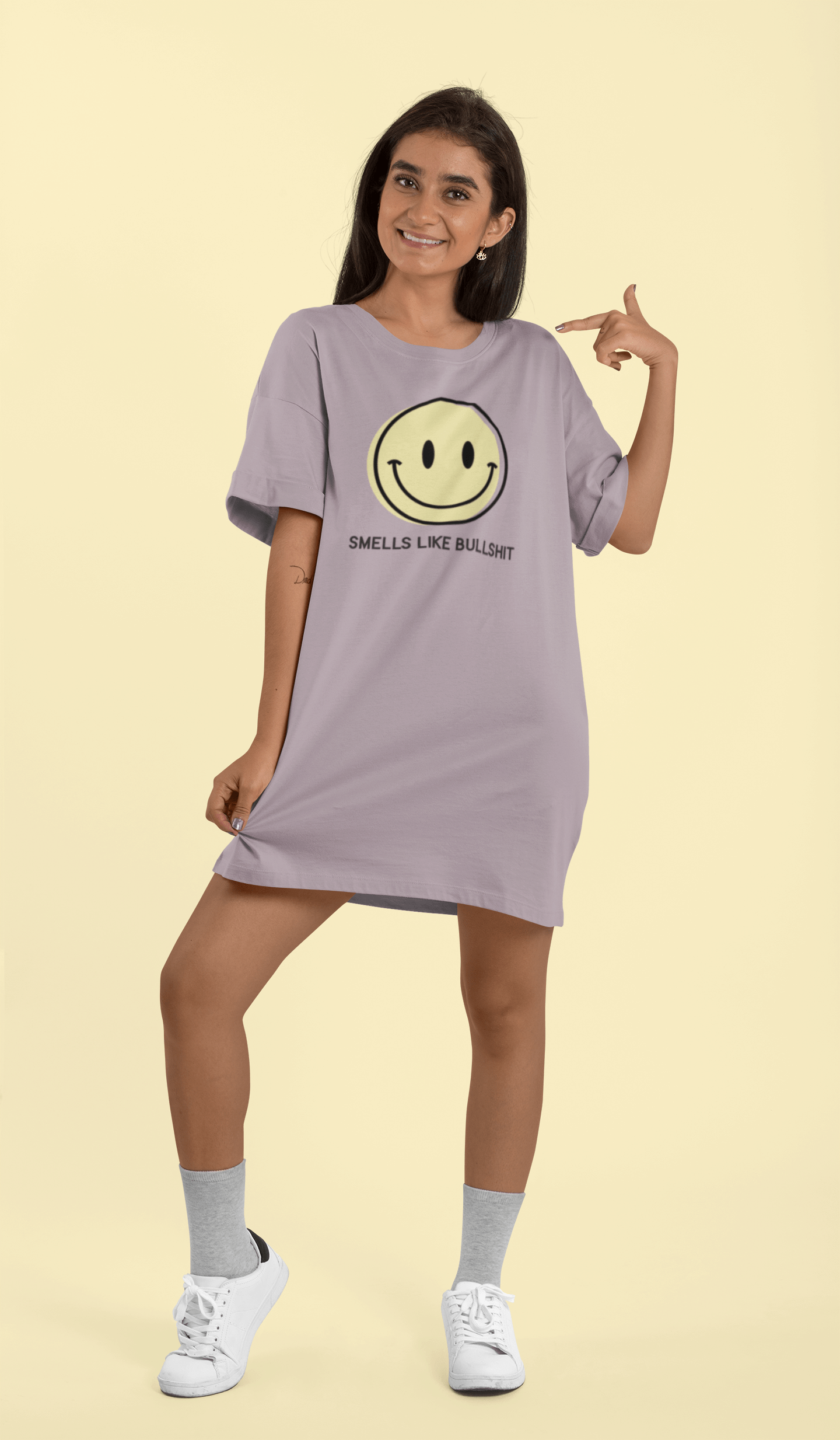 This is The Remix SMELLS LIKE BULLSH*IT (Smiley Face) - Oversized T-Shirt Dress