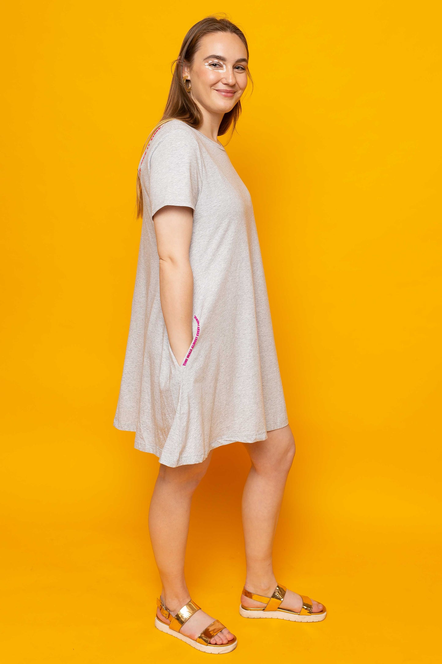 This is The Remix Dress TIME HEALS ALMOST EVERYTHING - Swing T-Shirt Dress With Pockets In Grey