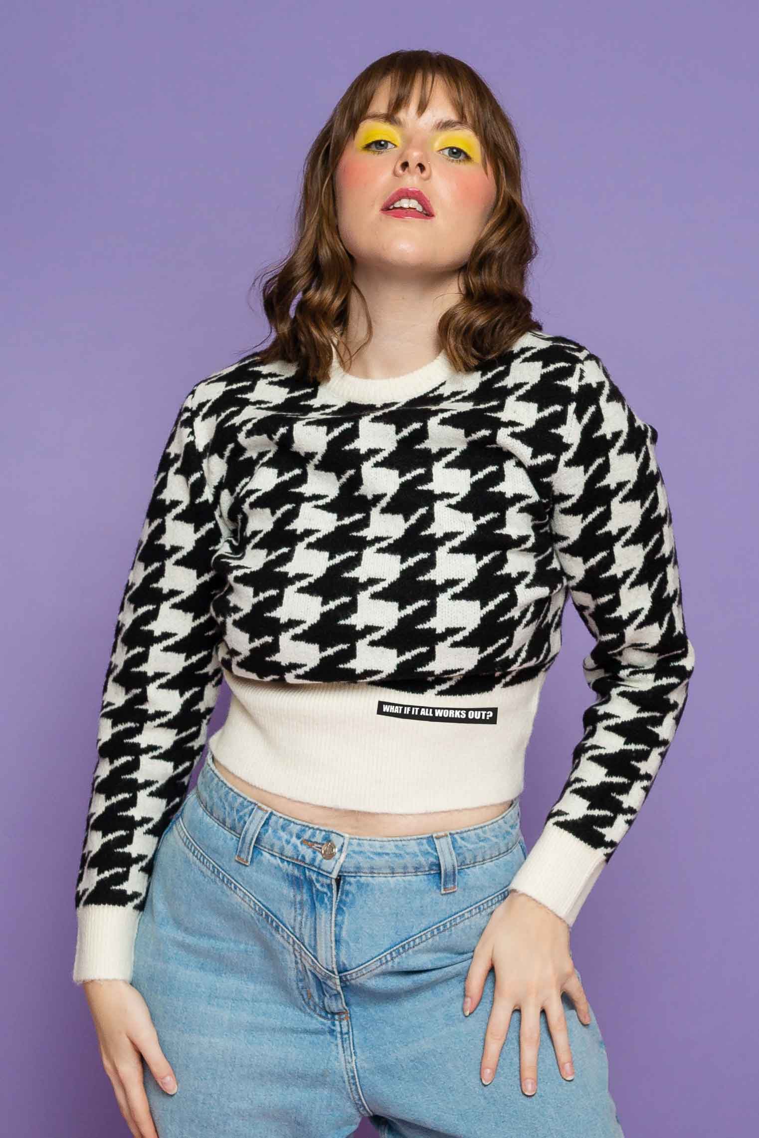 This is The Remix Sweater WHAT IF ALL WORKS OUT? - Chunky Knitted Sweater with Houndstooth Pattern