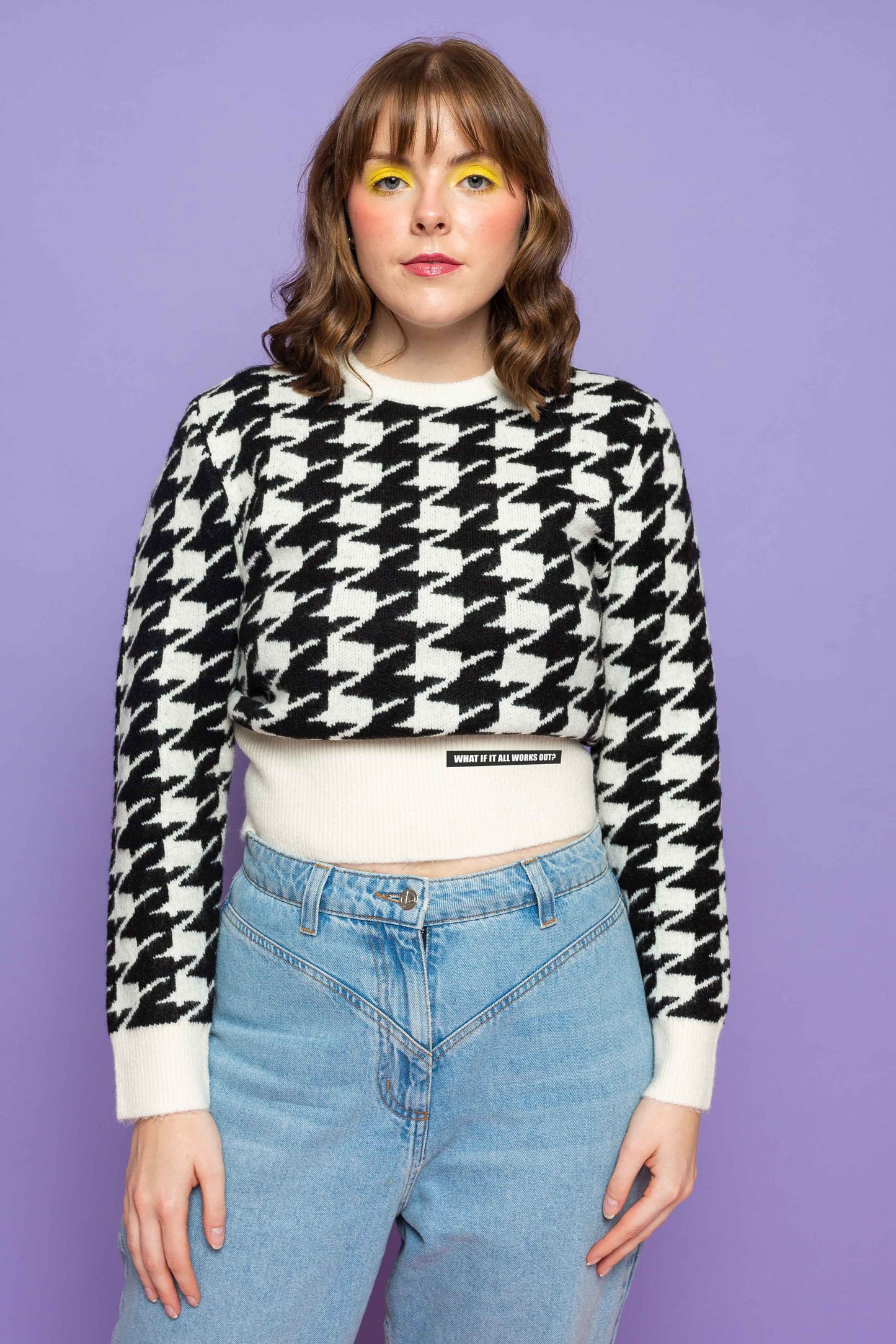 This is The Remix Sweater WHAT IF ALL WORKS OUT? - Chunky Knitted Sweater with Houndstooth Pattern