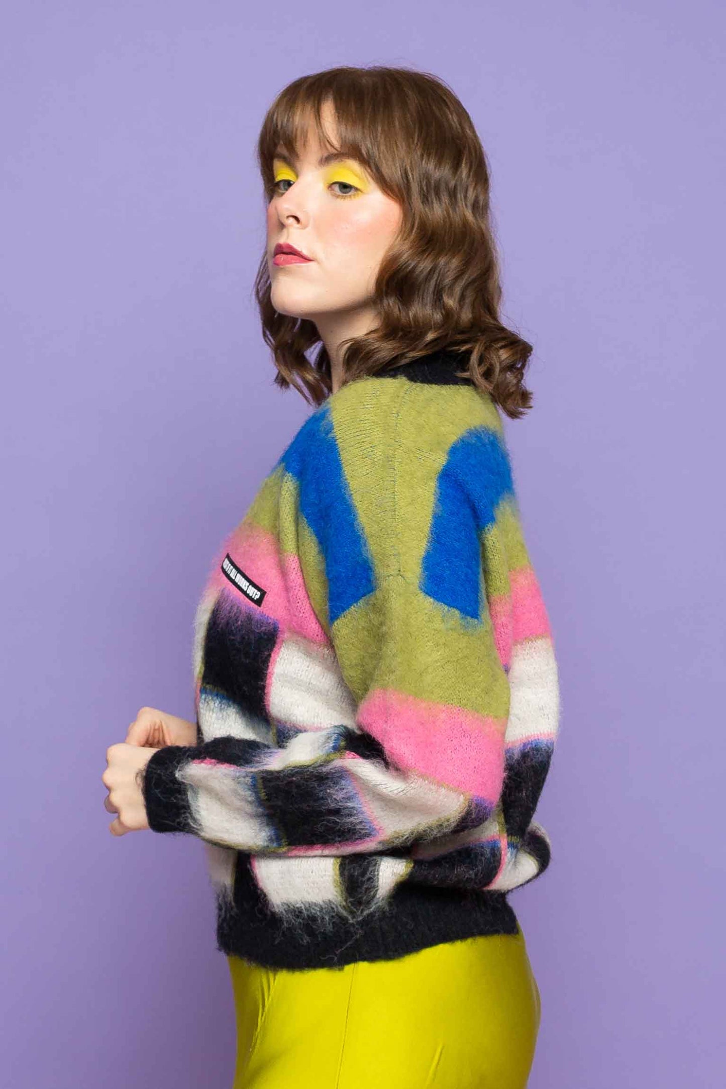 This is The Remix Sweater WHAT IF ALL WORKS OUT? - Mixed Check V-Neck Sweater In Multi colour