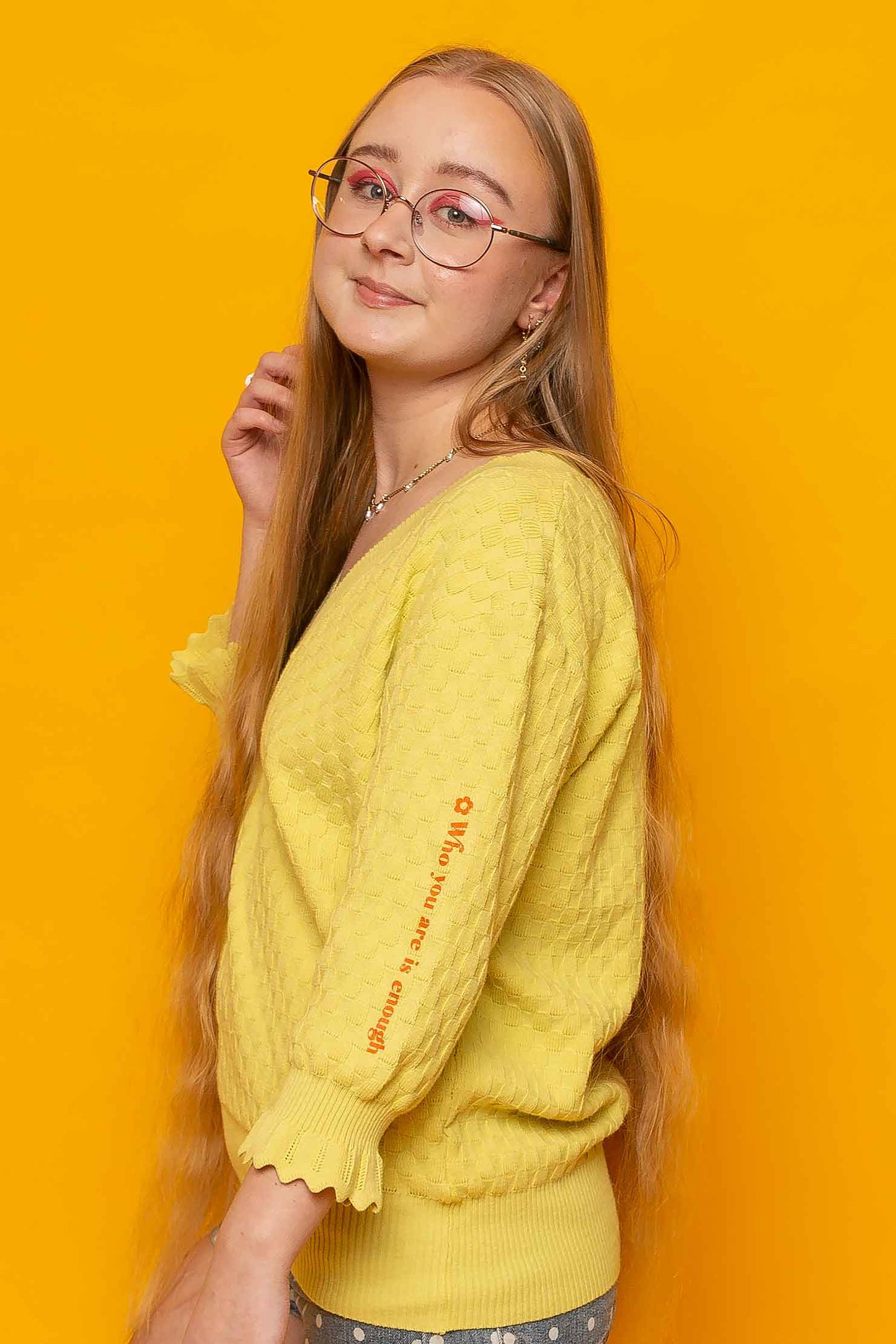 This is The Remix Top WHO YOU ARE IS ENOUGH - Three Quarter Sleeve Jumper In Yellow