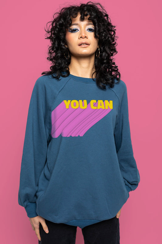 This is The Remix Sweatshirt One size YOU CAN! - Oversized Retro Sweatshirt in Blue